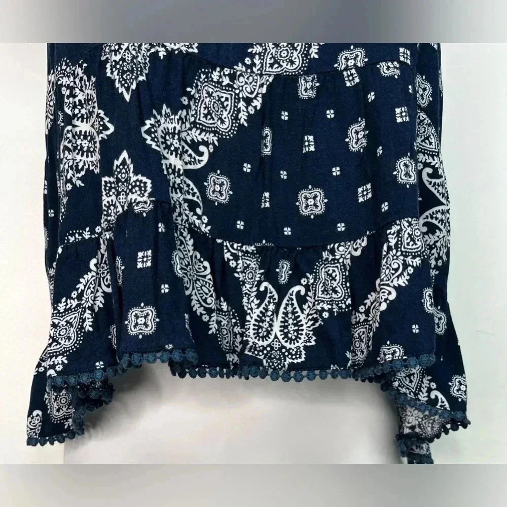 EN CREME size S Blue White BANDANNA Print Women BOHO Flowy Tank Top - Picture 4 of 4